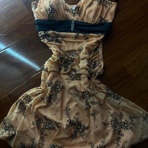 Finesse Peach and Black Floral Prom Dress